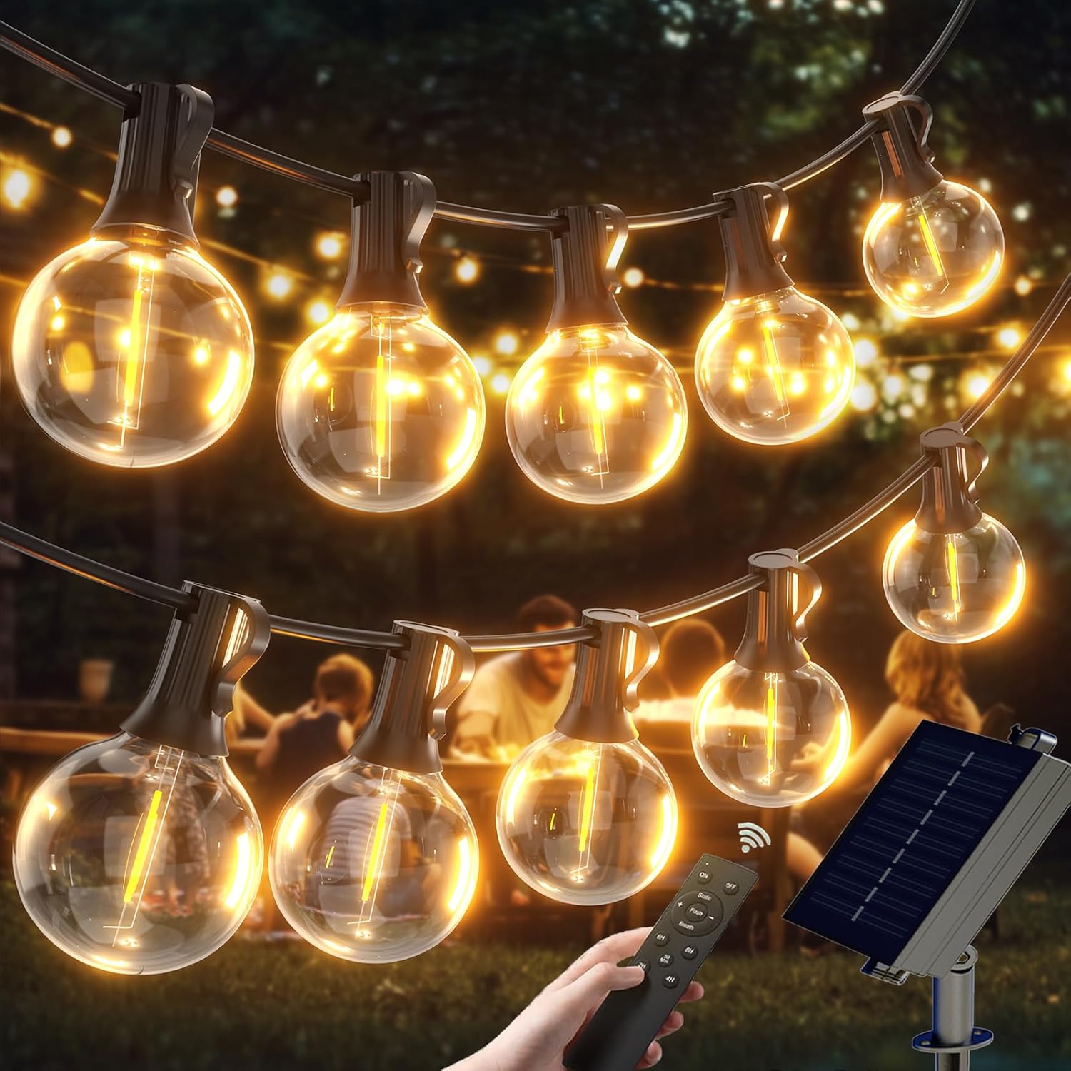 G40 Solar String Lights Outdoor with Remote 100 FT USB  Solar Dual Charging