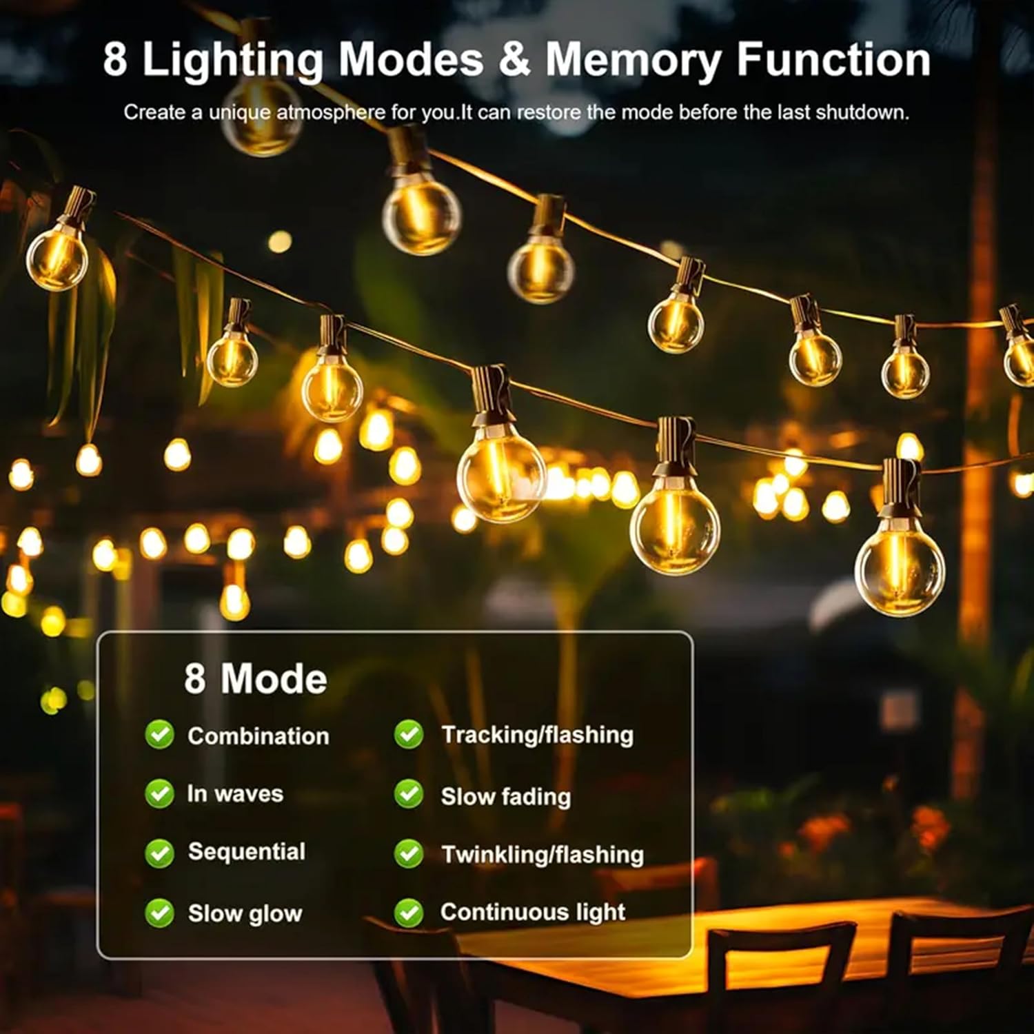 G40 Solar String Lights Outdoor with Remote 100 FT USB  Solar Dual Charging