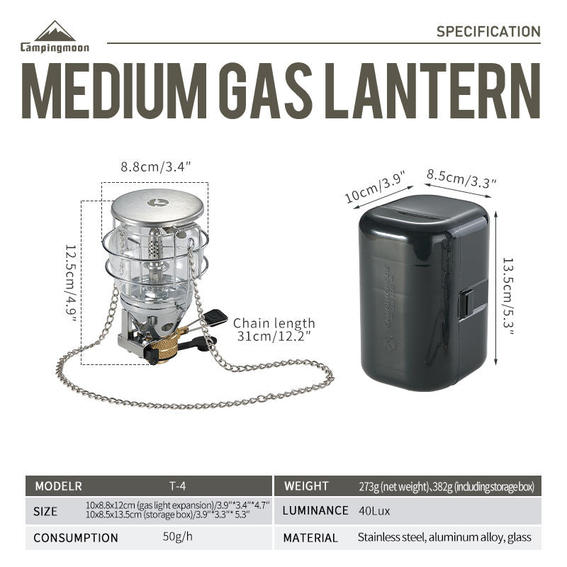 Windproof Portable Aluminum Alloy Butane Gas Lamp Lantern with Bag