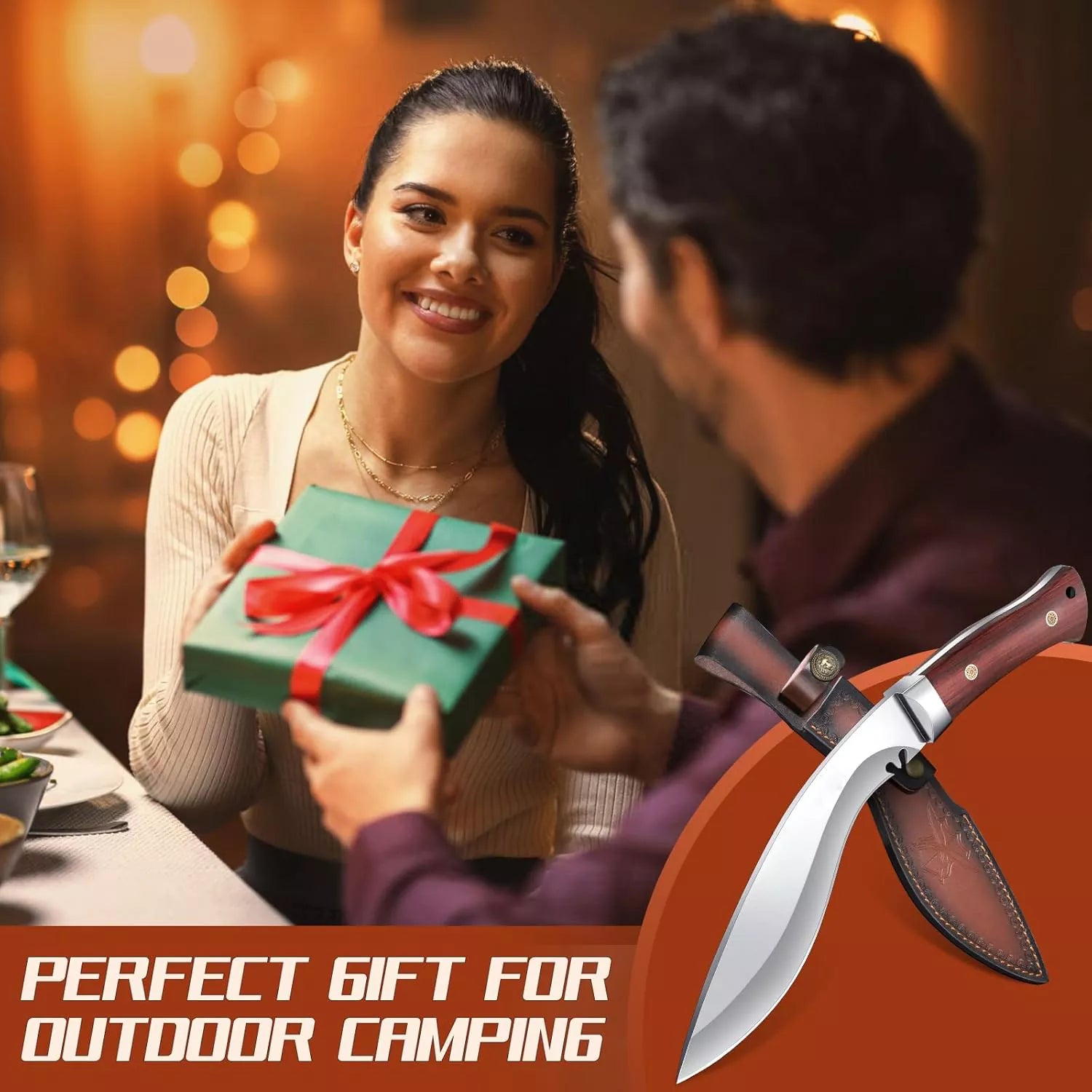 Fixed Blade Kukri VG10 Steel Hunting Knife with Sheath For Camping