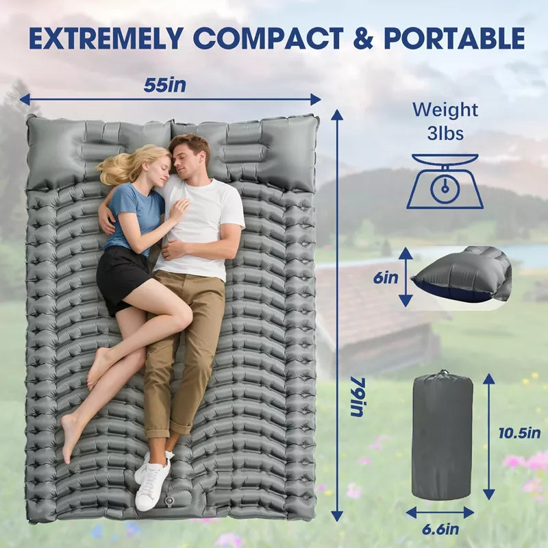 Double Sleeping Pad for Camping - Ultralight Camping Mattress with Pillow