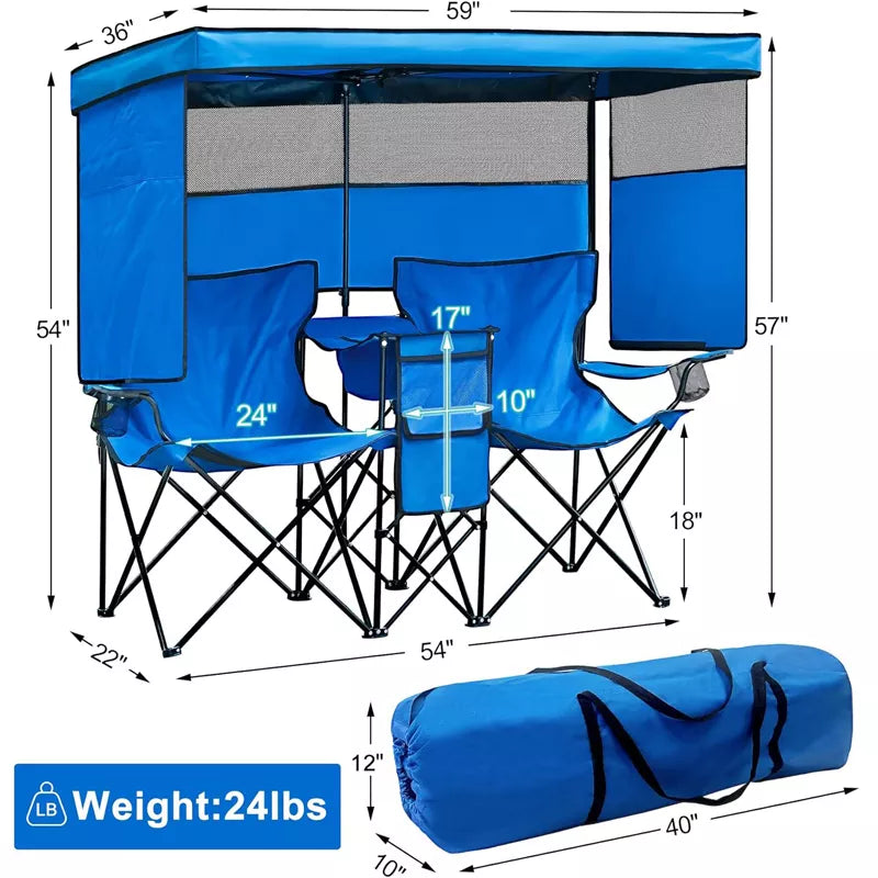Double Beach Chair with Canopy Shade Heavy Duty