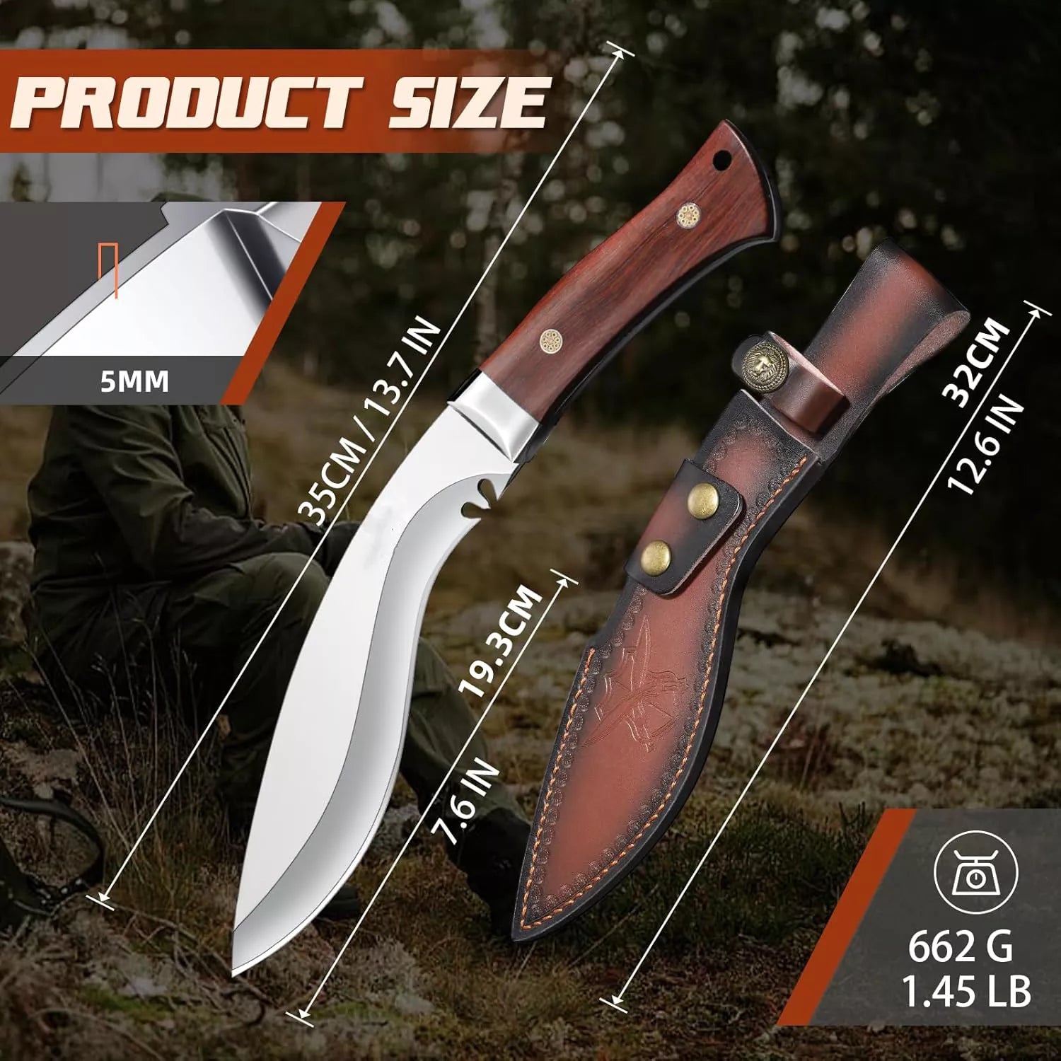 Fixed Blade Kukri VG10 Steel Hunting Knife with Sheath For Camping