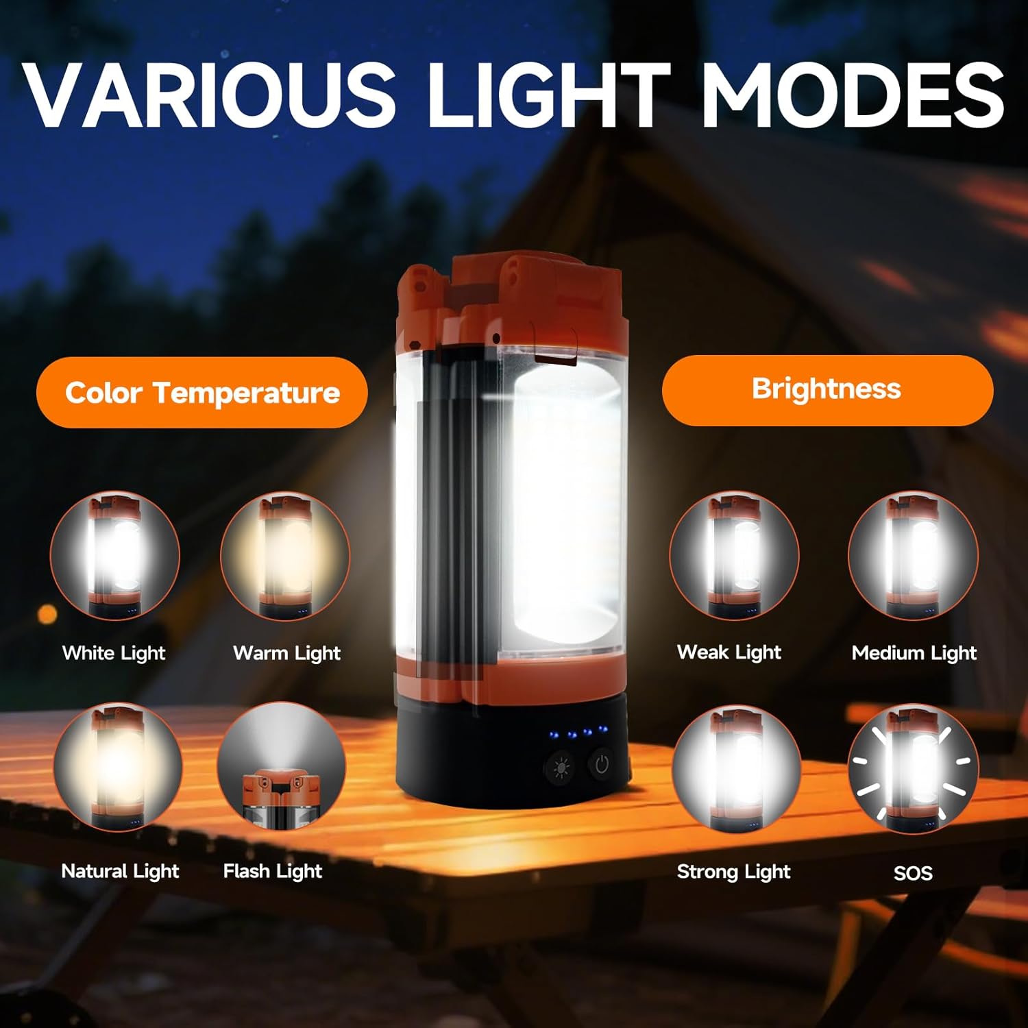 Rechargeable Camping Light 9000mAh Cordless 3 LED Lamp Heads
