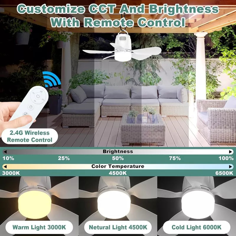 20000mAh Portable Gazebo Fan with 30W Solar Powered Fan with Remote Control