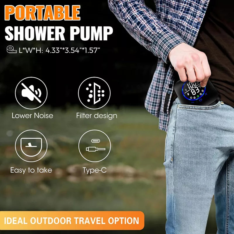 8000mAh Rechargeable Portable Camping Shower Pump with XL Foldable Bucket