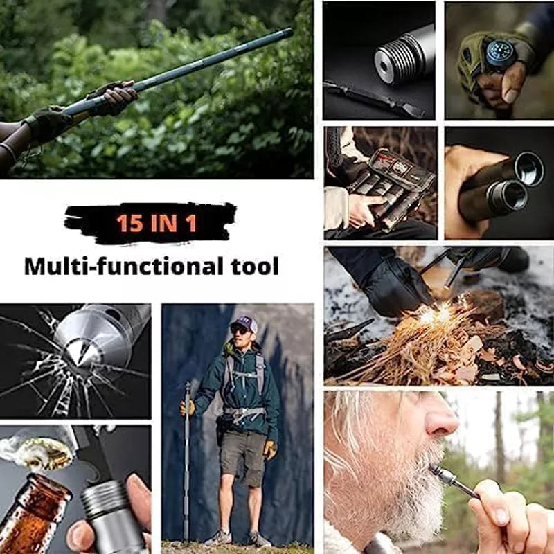 Hiking Tactical Stick Walking Staff - Outdoor Multitool Gear Trekking Pole