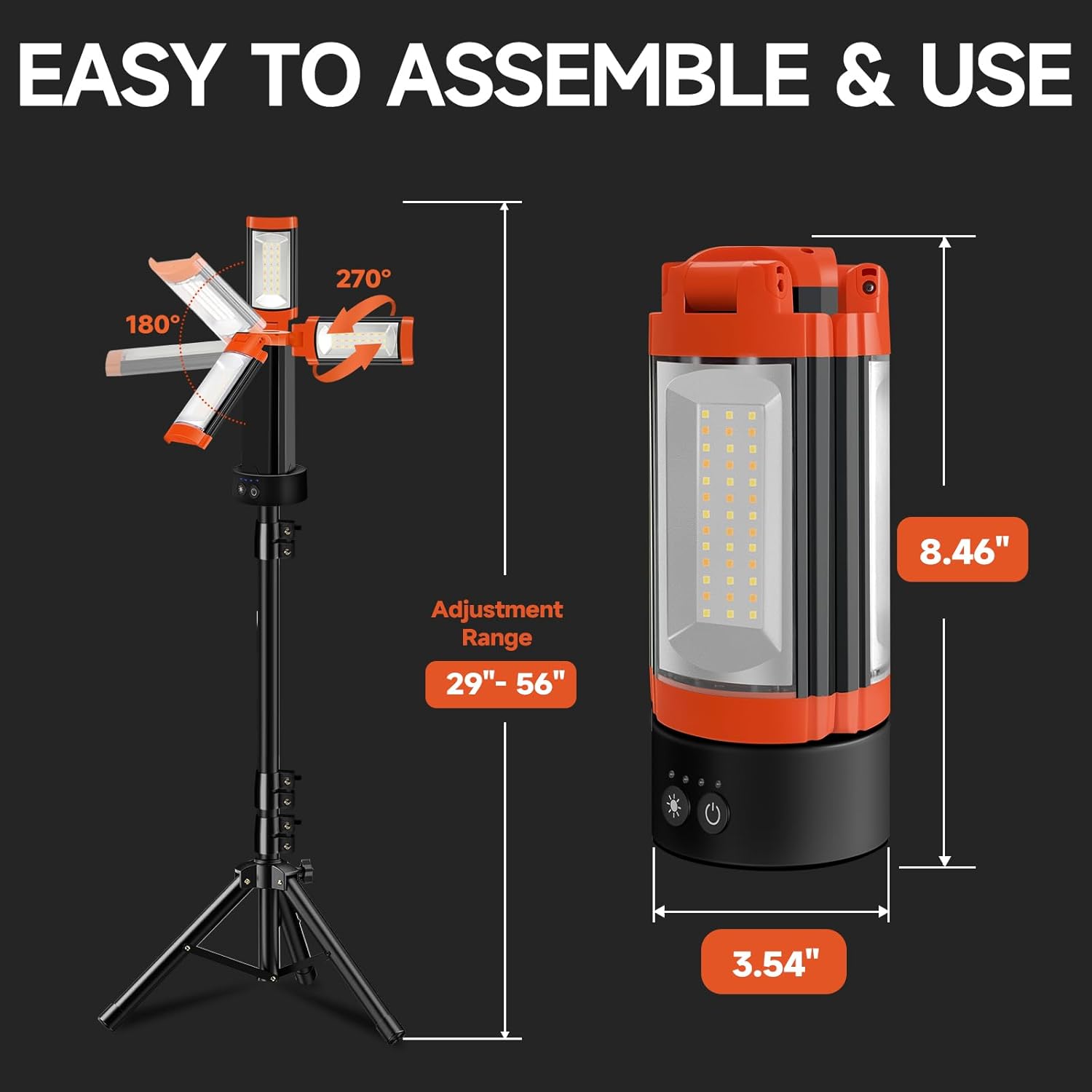 Rechargeable Camping Light 9000mAh Cordless 3 LED Lamp Heads