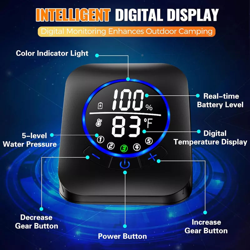 8000mAh Rechargeable Portable Camping Shower Pump with XL Foldable Bucket