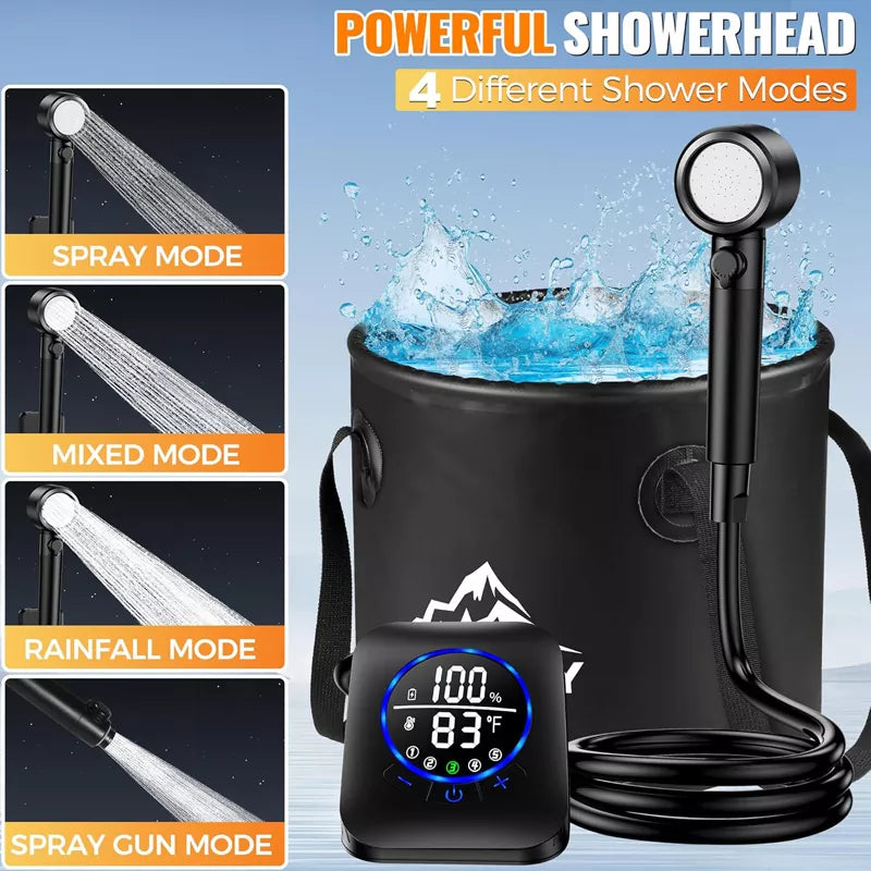 8000mAh Rechargeable Portable Camping Shower Pump with XL Foldable Bucket