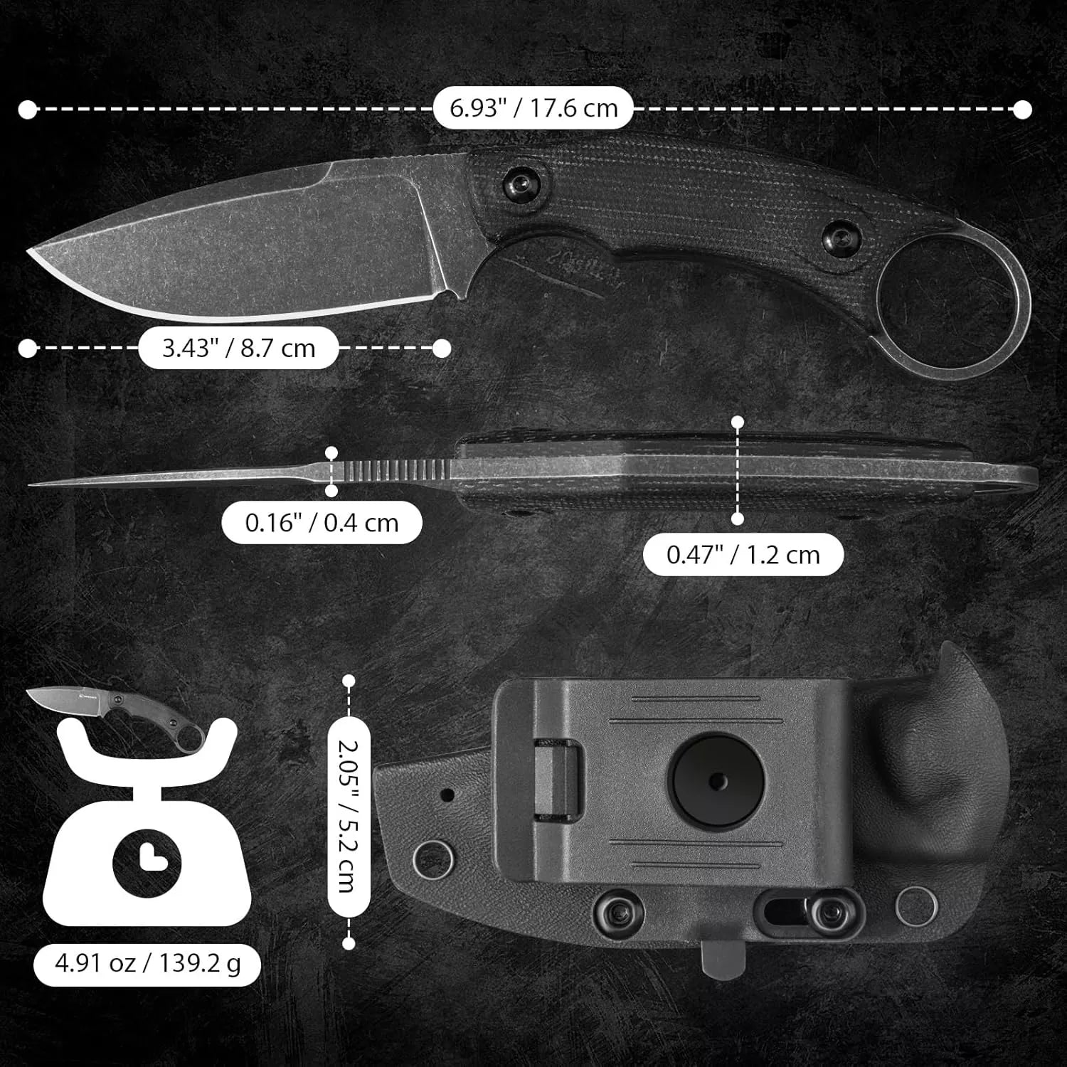 Fixed Blade Survival Knife with Rotating Clip