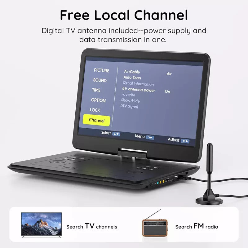 17.5" Portable TV/DVD Player Combo with 15.6" Large HD Swivel Screen