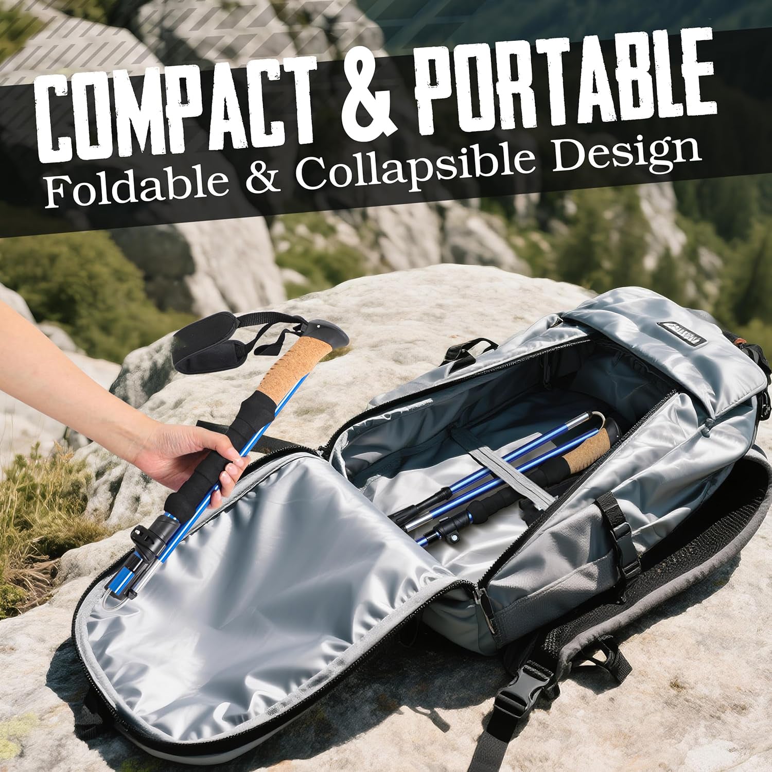 Foldable Trekking Poles Ultralight 7075 Aluminum EVA & Cork Grip Collapsible