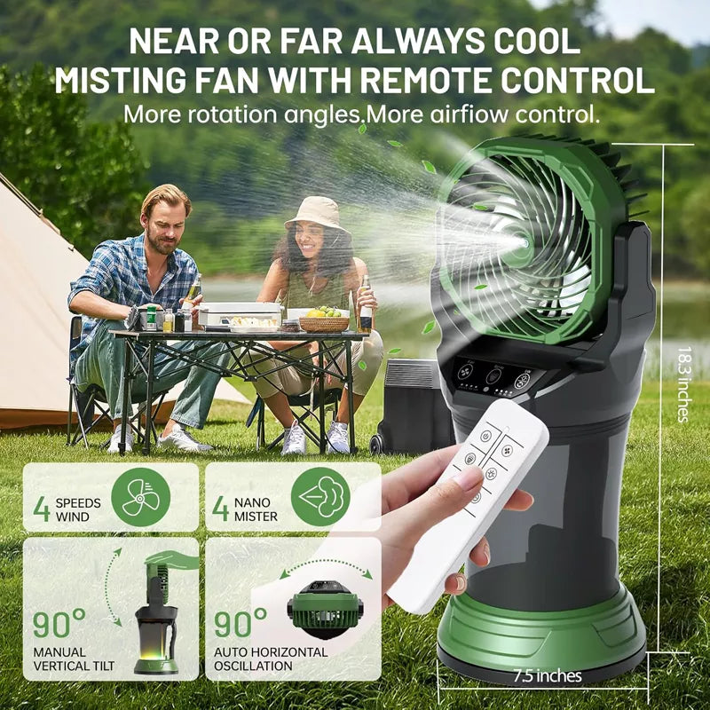 Portable Misting Fan Remote 30000mAh Rechargeable for Patios Camping